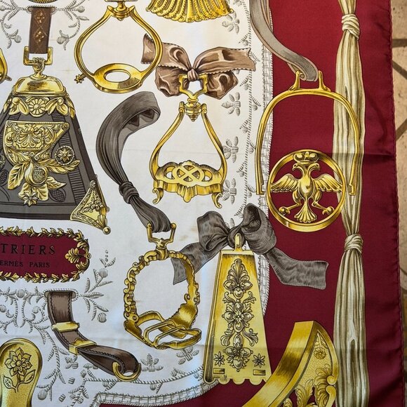 Vintage Hermes Etriers Silk Scarf Crimson and Gold by Françoise de la Perriere - Picture 6 of 15